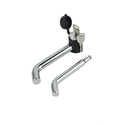 Image of TOPTOW 63530C Trailer Hitch Receiver Lock, 1/2 &amp; 5/8 inch Diameter, Heavy Duty Bent Locking Pin, Chrome