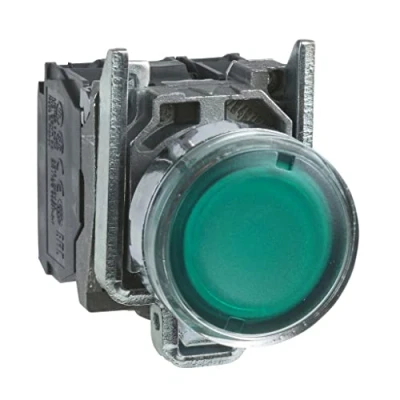Image of Schneider Electric Harmony XB4 Illuminated Push Button Switch, Metal, Spring Return, 1NO + 1NC, 230…240V AC, 22mm Mount, Flush Operator Profile, XB4BW33M5, Green