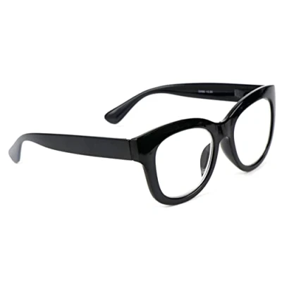 Image of Bold Oval Fashion Retro Unisex Reading Glasses with Spring Hinges DX86 (Shiny Black, 3.5, diopters)