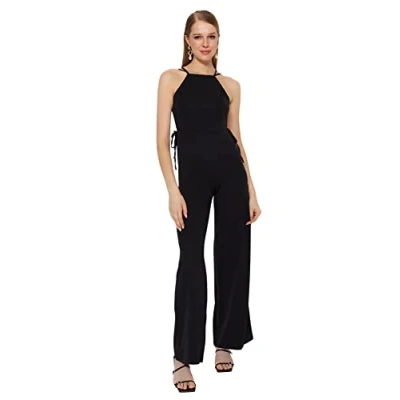 Image of Trendyol Women&#039;s Woman Plain Woven Jumpsuit Overalls, Black, 12