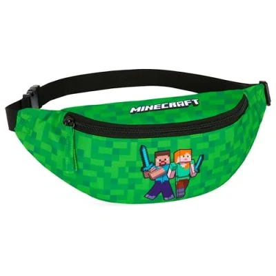 Image of Minecraft Boys Fashion Waist Pack with Adjustable Strap, Creeper Travel Bag Gamer Gifts (Green/Black)