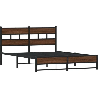 Image of vidaXL Bed Frame Metal Slats/Legs, Head/Footboard, 140x200cm, Brown Oak