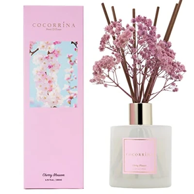 Image of COCORRÍNA Reed Diffuser Sets, 200ml Cherry Blossom with Sticks Home Fragrance for Bedroom Bathroom Living Room, &amp; Office Decor