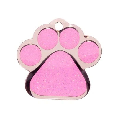 Image of BWM Fashion Personalized Pet ID Tags Dog Tag for Pets Laser Engraved &amp; Personalised Dogs Cats Durable, Strong Deeply Small Paw Print, Pink