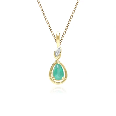 Image of Classic Pear Emerald &amp; Diamond Pendant Necklace In 9ct Yellow Gold