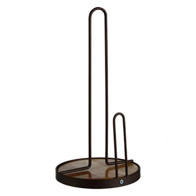 Image of Premier Housewares Kitchen Roll Holder, Iron, Rubberwood (Hevea), Bronze