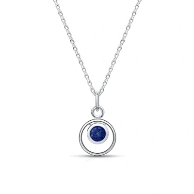 Image of Amberta Lumini Women 925 Sterling Silver Simulated Birthstone Pendant Necklace: September Sapphire Cubic Zirconia