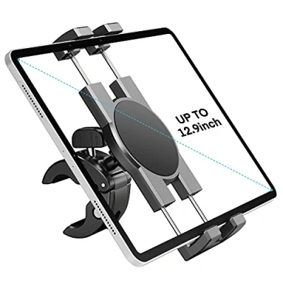 Image of Spin Bike Tablet Holder Mount, Phone iPad Stand Exercise Handlebar Mount For Stationary Bicycle, Treadmill, Microphone Stand, Fit Pro 12.9, Air, Mini, Galaxy Tabs, iPhone(4.7 13)