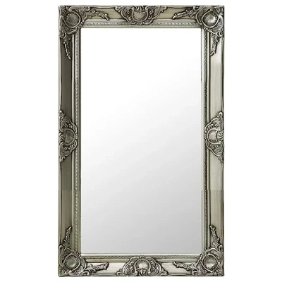 Image of vidaXL Wall Mounted Dresser Mirror Baroque Detailed Frame in Silver, Bevelled Edge, Rectangular