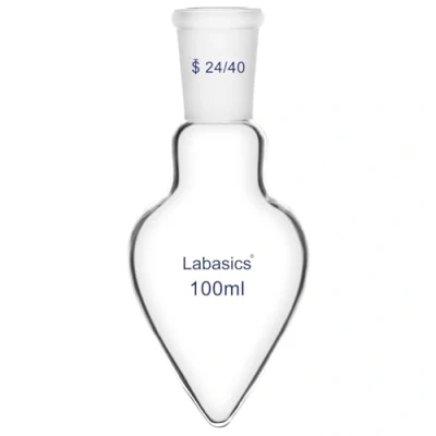 Image of Labasics Glass Recovery Flask, Pear Shaped Lab Flask Heavy Wall Single Neck Borosilicate with 24/40 Standard Taper Outer Joint for Rotary Evaporator, 100 ml