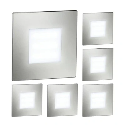 Image of ledscom.de 6 LED Staircase Light/recessed Wall Light FEX for Indoor and Outdoor use, Angular, Stainless Steel, 85 x 85mm, Cool White