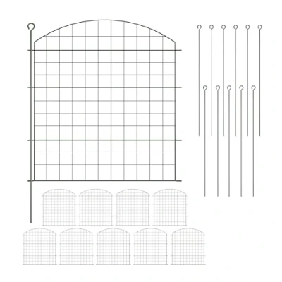 Image of Relaxdays Garden Fence, 12 Border Panels for Pond, HxW: 78 x 75 cm each, Arch, Metal, Lawn &amp; Bed Edging, Push In, Green, Steel