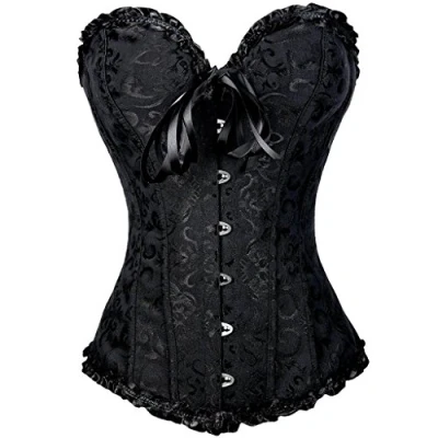 Image of Everbellus Sweetheart Overbust Satin Lace Boned Corset Bustier Black L