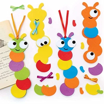Image of Baker Ross FC718 Rainbow Bookworm Mix and Match Bookmark Kits Pack of 6, Creative Educational Craft to Encourage Kids Read