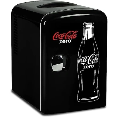 Image of Coke Zero Mini Fridge For Bedrooms 4L Small 6 Can Table Top Quiet Fridges Skincare Food Drinks Kids Home Car &amp; Travel 12v Portable Cooler Warmer Refrigerator by Coca Cola,Gray