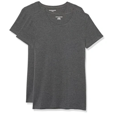 Image of Amazon Essentials Women&#039;s Classic Fit Short Sleeve Crewneck T Shirt, Pack of 2, Charcoal Heather, S