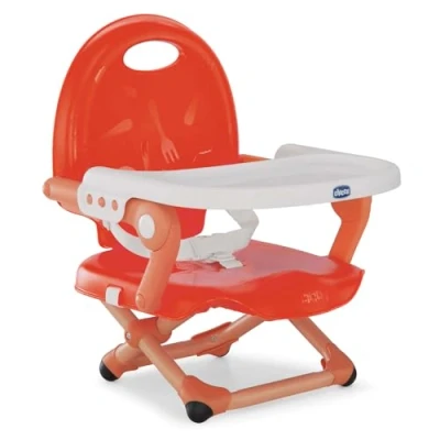 Image of Chicco Pocket Snack Booster Seat for 6 Months to 3 Years (15 kg), Portable High Chair, Adjustable, with Compact Closure and Removable Plate, Poppy Red