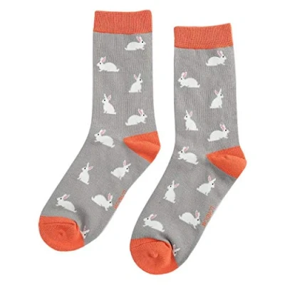Image of Rabbits on Grey Ladies Novelty Ankle Socks Adult One Size