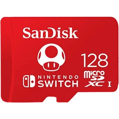 Image of SanDisk 128GB microSDXC card for Nintendo Switch consoles, Super Mario Mushroom, up to 100 MB/s, gaming storage, Licensed Product, UHS I, Class 10, U3,