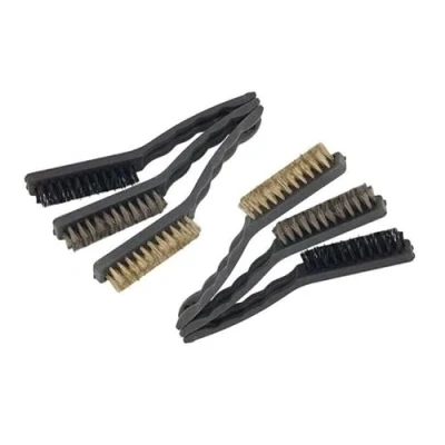 Image of Dunnet Tools 6 Piece Wire Brush Set 9&quot; Long Steel Brass Nylon Diy Metal Rust Remover Small Cleaning Cleaner Brushes For
