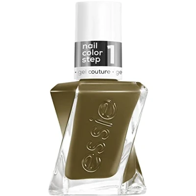 Image of essie Long Lasting Nail Polish with Shiny Finish No UV Light Gel Couture No. 540 totally plaid, olive green, 1 x 13.5 ml