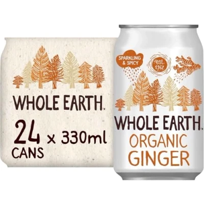Image of Whole Earth Organic Sparkling Ginger Drink, 24x 330 ml, Lightly Fizzy Soft Drink made with Natural Ingredients and Fruit Extract, No Added Refined Sugar,Vegetarian Vegan, Multi Pack