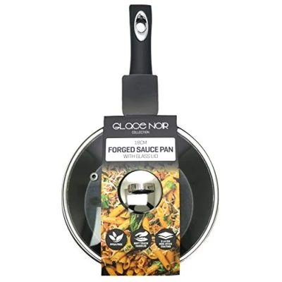 Image of Daewoo CKW2273 Glace Noir 18cm Forged Black Saucepan with Glass Lid and Ceramic Non Stick Coating, Suitable for Gas, Electric Induction Cooking, Sturdy Handle Chrome Insert, Aluminium