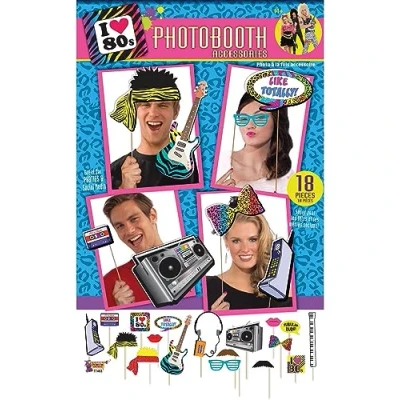 Image of Forum Novelties X77463 80&#039;s Photo Boot Kit 1pc. 80s Photobooth, Multi Colour, One Size