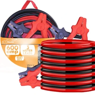Image of Xtremeauto 3 Meters Heavy Duty Jump Leads 600 Amp Jumper Cables Battery Booster, Colour Coded Positive/Negative Clamps For Petrol Diesel Van Car Truck