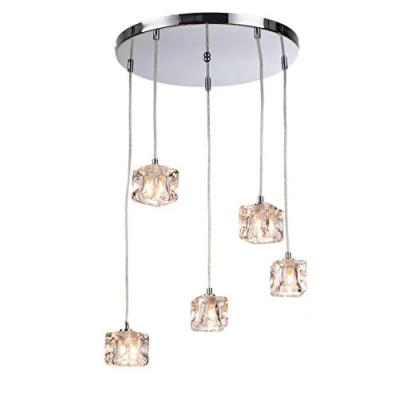 Image of Modern 5 Light Ice Cube Spiral Cluster Ceiling Pendant LED Compatible
