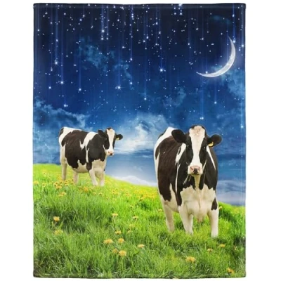 Image of YISUMEI Blanket 150 x 200 cm Soft Flannel Fleece Bed Throw Cows Moon Grassland