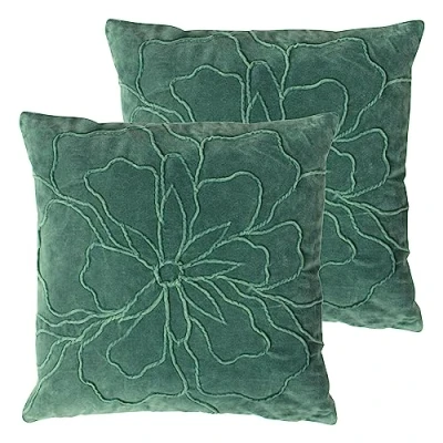 Image of Furn. Angeles Floral Velvet Polyester Filled Cushion Twin Pack,Ochre,45 x 45cm