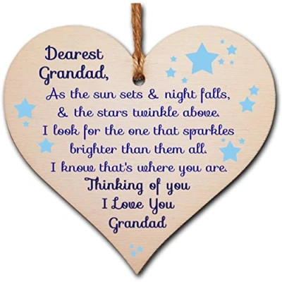 Image of Gift In Can Handmade Wooden Hanging Heart Plaque to remember Grandad Loving Thoughtful Remembrance Keepsake