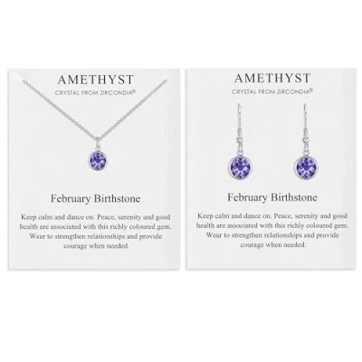 Image of Philip Jones February (Amethyst) Birthstone Necklace &amp; Drop Earrings Set Created with Zircondia® Crystals