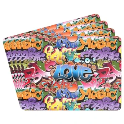 Image of Lesser &amp; Pavey Pack Of 4 Table Place Mats For With British Designs All Types Kitchens (Graffiti Set 4)