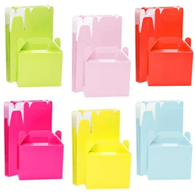 Image of Belle Vous 24 Pack Party Treat Favour Gift Boxes 14 x 6 11cm / 5.51 2.36 4.33 inches Plain Bright Rainbow Loot Goodie Gable Bags for Kids Birthdays, Food, Baby Shower &amp; Weddings