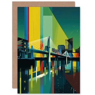 Image of Artery8 Glasgow Bells Bridge Modern Geometric Cityscape Travel Birthday Sealed Greeting Card Plus Envelope Blank inside
