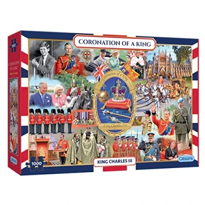 Image of Coronation of a King 1000 Piece Jigsaw Puzzle Charles Royal Sustainable for Adults Premium 100% Recycled Board Great Gift Gibsons Games