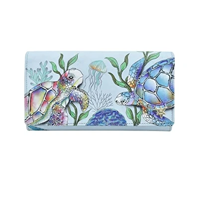 Image of Anuschka Women’s Hand Painted Genuine Leather RFID Blocking Three Fold Wallet Underwater Beauty