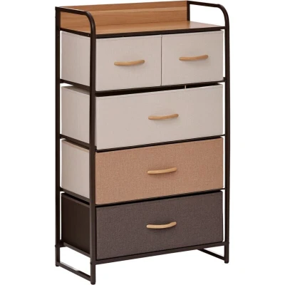 Image of HOMCOM 5 Drawer Dresser Tower 3 Tier Storage Organizer with Steel Frame Wooden Top for Bedroom Hallway Closets