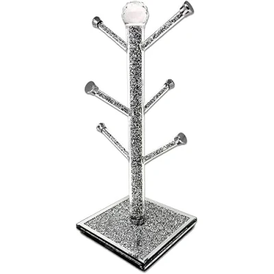 Image of JAYOGLA Sparkly Crushed Diamond Mug Tree Cup Holder Silver Crystal, Kitchen Bling Gift