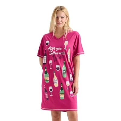 Image of Little Blue House by Hatley Women&#039;s Nightshirt Night Shirt, Age Gets Better with Wine, One Size