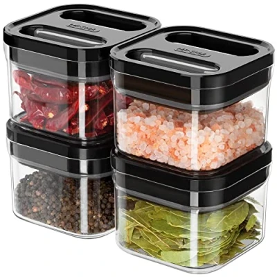 Image of MR.SIGA 4 Pack Airtight Food Storage Container Set, BPA Free Kitchen Pantry Organization Canisters, One handed Cereal Snack Candy Containers, 360ml / 12.2oz, Small, Black