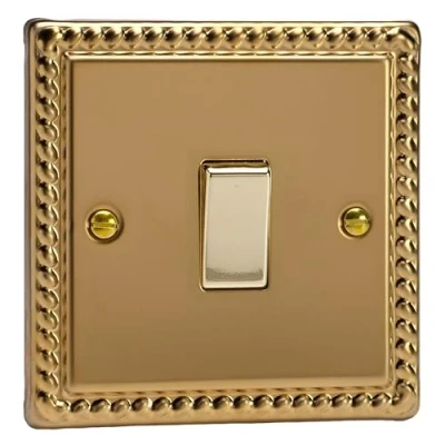 Image of Varilight 1G 1 or 2W 10A Switch Georgian Brass XG1D
