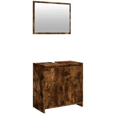 Image of vidaXL 2 Piece Bathroom Furniture Set Smoked Oak Engineered Wood