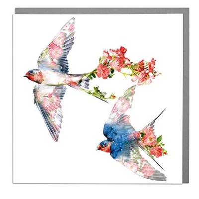 Image of Lola Design Wildlife Botanical Greeting Cards, Swallows Suitable for Birthdays, Congratulations or Any Special Occasions Blank Inside with Grey Envelope 150mm x