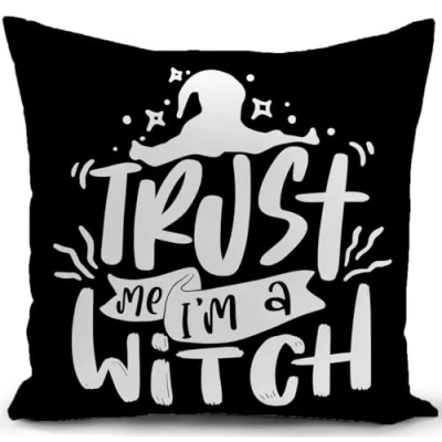 Image of HUASHUZI Cushion Cover Witch Gifts Grunge Room Decor Black Throw Pillow Case Decorations Home for Livingroom Couch Sofa 18&quot;x18&quot;(45x45cm)
