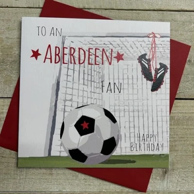Image of WHITE COTTON CARDS Aberdeen The Dons FC Football Club Birthday Card, BALL &amp; NET DESIGN (FFN16),16cm x 16cm