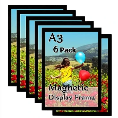 Image of Gocoffun A3 Magnetic Sign Holder, 6 Pack Self Adhesive Display Frame, Photo Frame for Home, School, Store, Notice,Pictrue (Black)