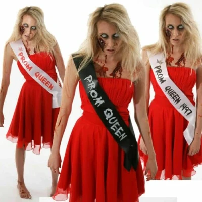 Image of My Pretty Little Gifts Personalised Zombie Prom Queen Sash Halloween Fancy Dress Costume Outfit Idea